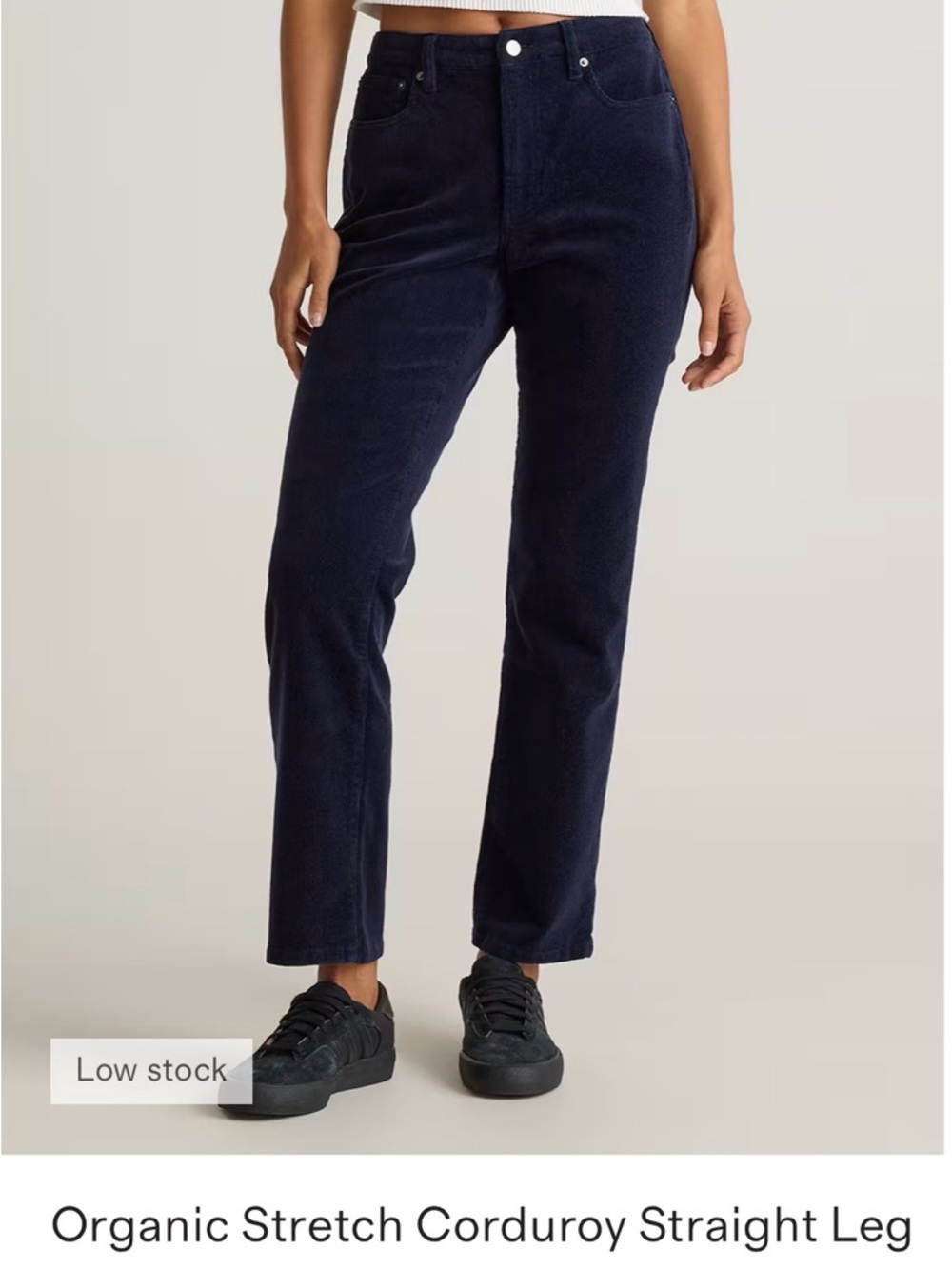 Quince Organic Cotton Corduroy Stretch Pants Deep Navy Straight Leg Button 14
